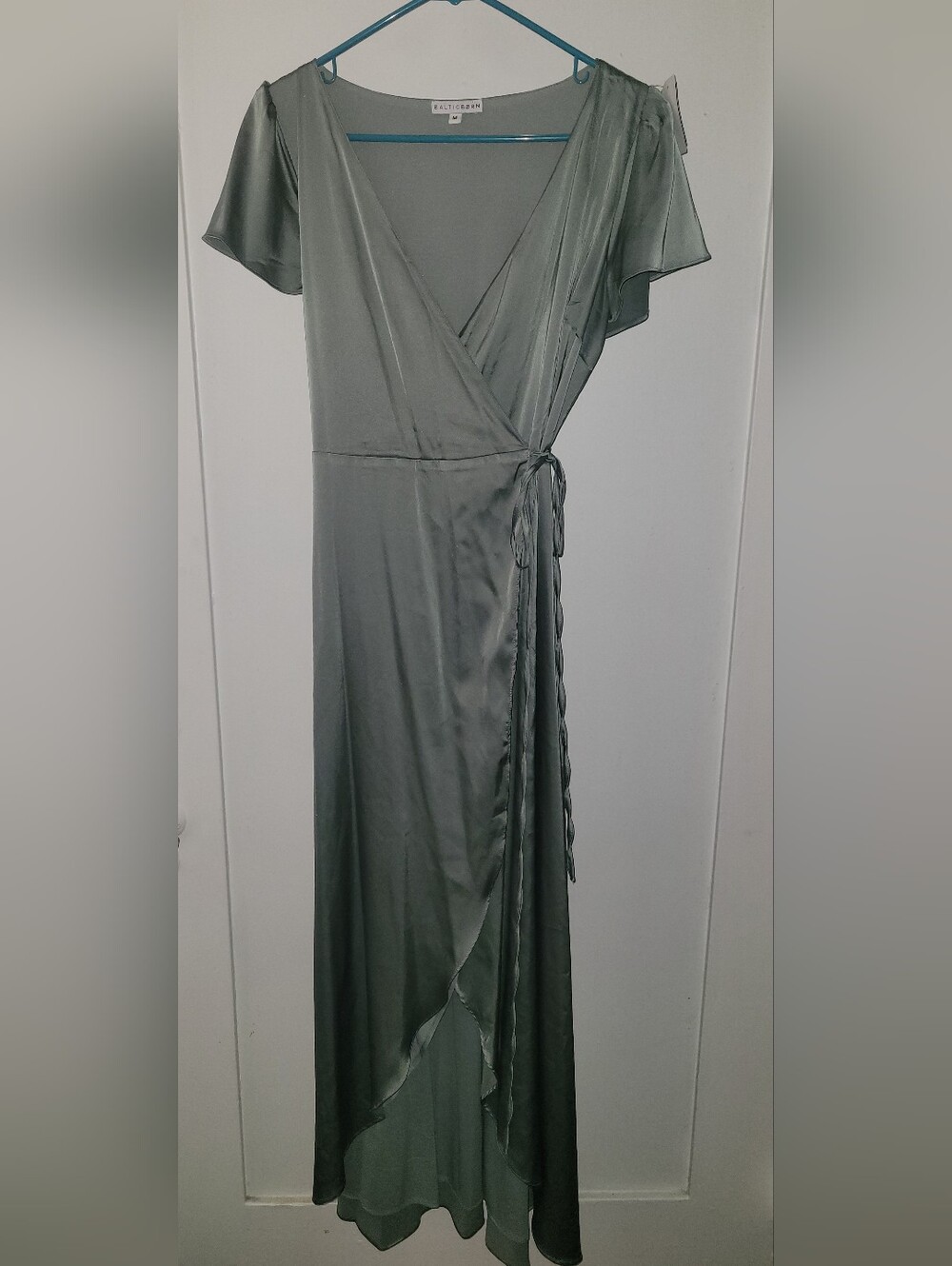 Baltic Born Sage Green Satin Wrap Dress